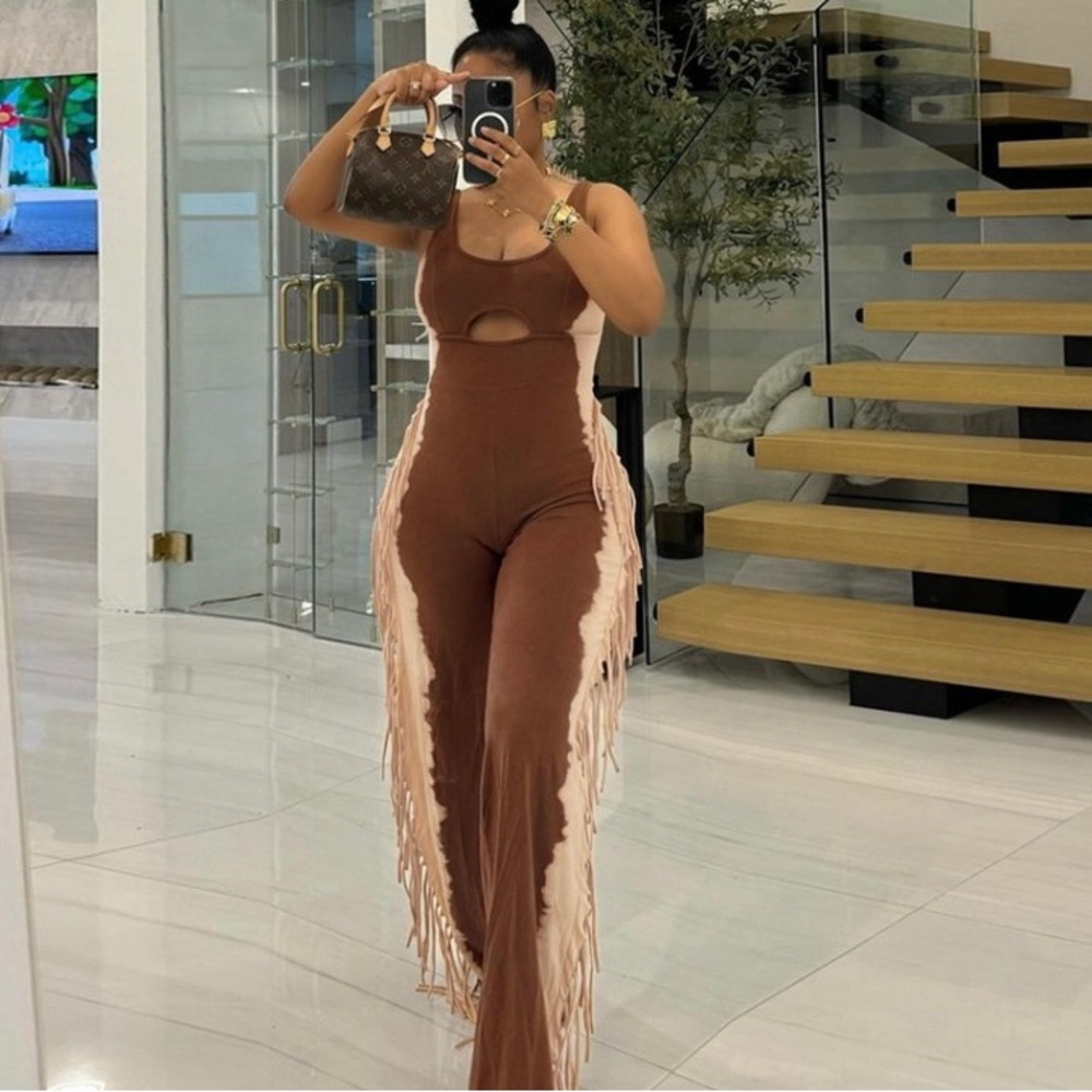Chic Brown Fringe Jumpsuit